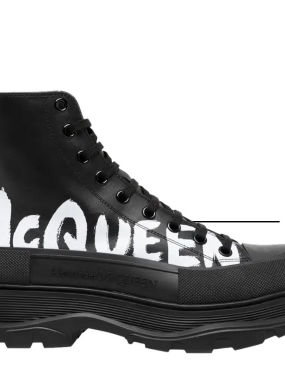 Alexander McQueen Black Leather High-Top Sneaker with White Logo Paint